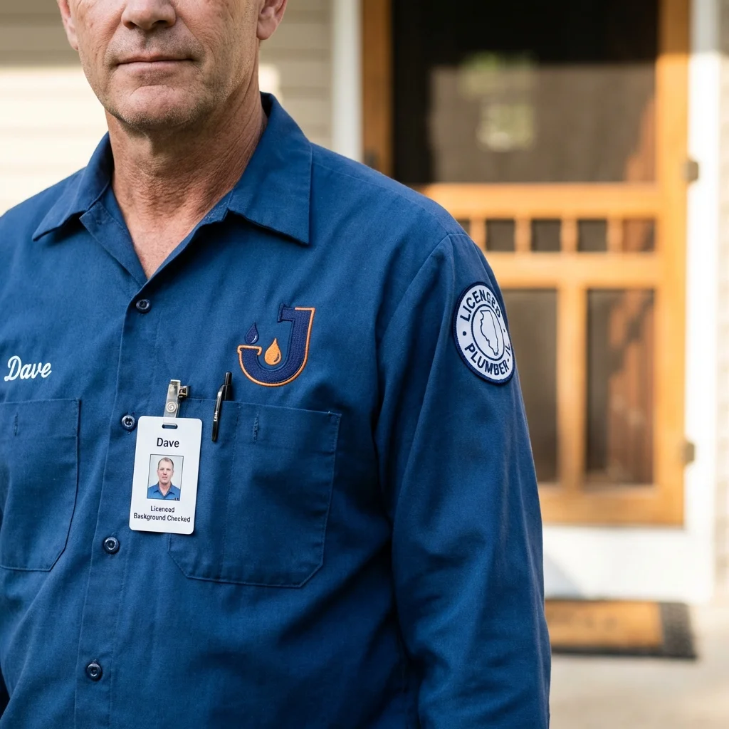 Licensed plumber showing ID badge in Rochester, WA
