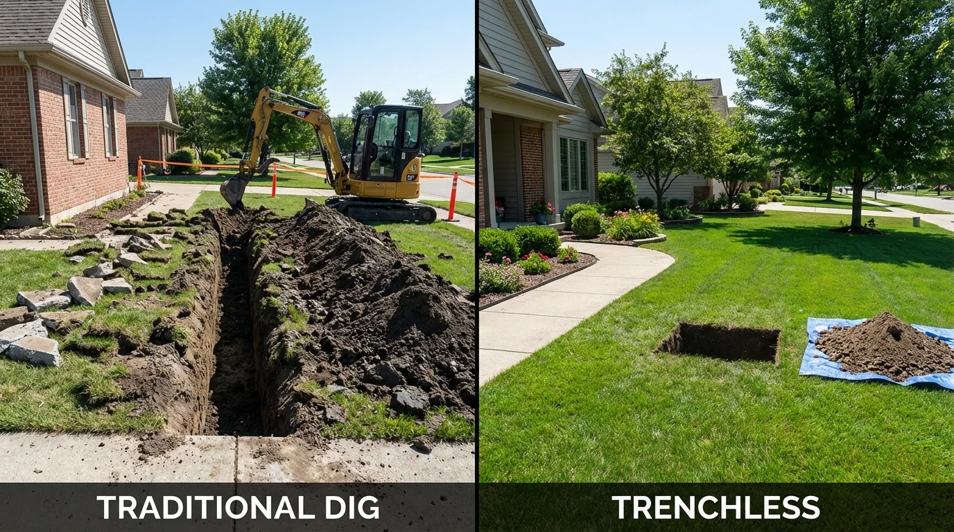 Trenchless sewer repair with minimal yard damage versus traditional excavation in Rochester, WA
